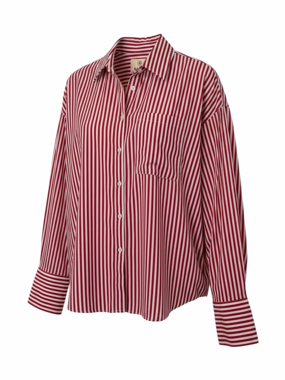 S/M Women's Red & White Striped Button-Down Shirt - Relaxed Fit